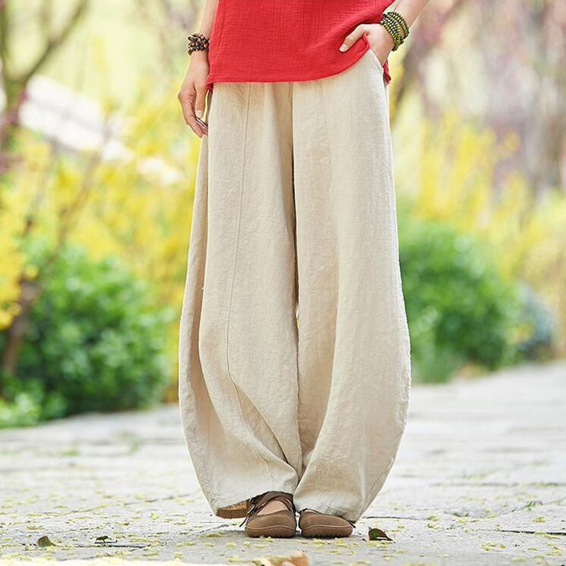 Vintage Plain Pocket Casual Lantern Pants-thevervian