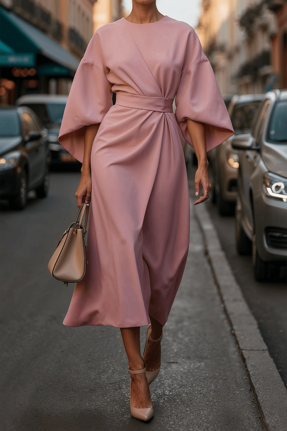 Elegant Solid Color Waist Dress-thevervian