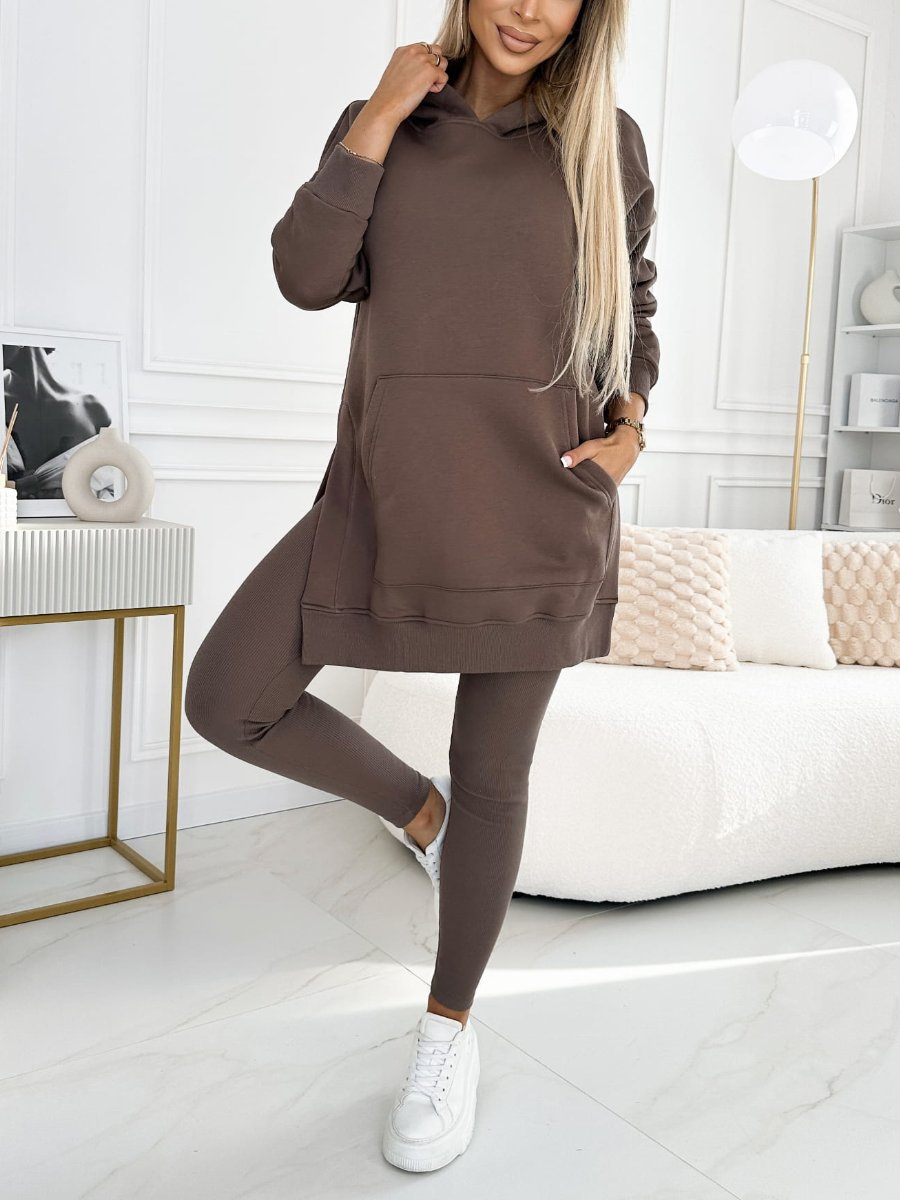 Fashion Solid Color Hoodie and Lined Leggings Two-piece Set-thevervian