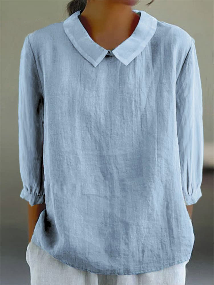 Cotton and Linen 3/4 Sleeve Shirt-thevervian