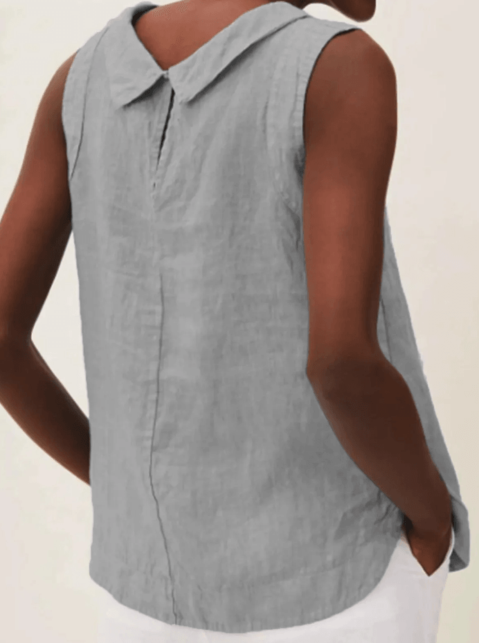 Linen Short-sleeved Blouse With A Round Neck-thevervian