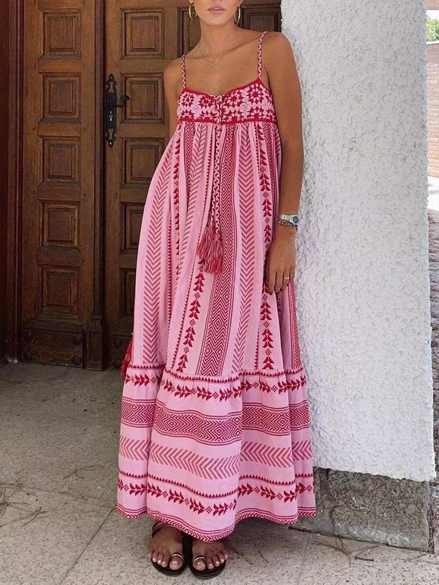 Pink Embroidered Midi Dress-thevervian