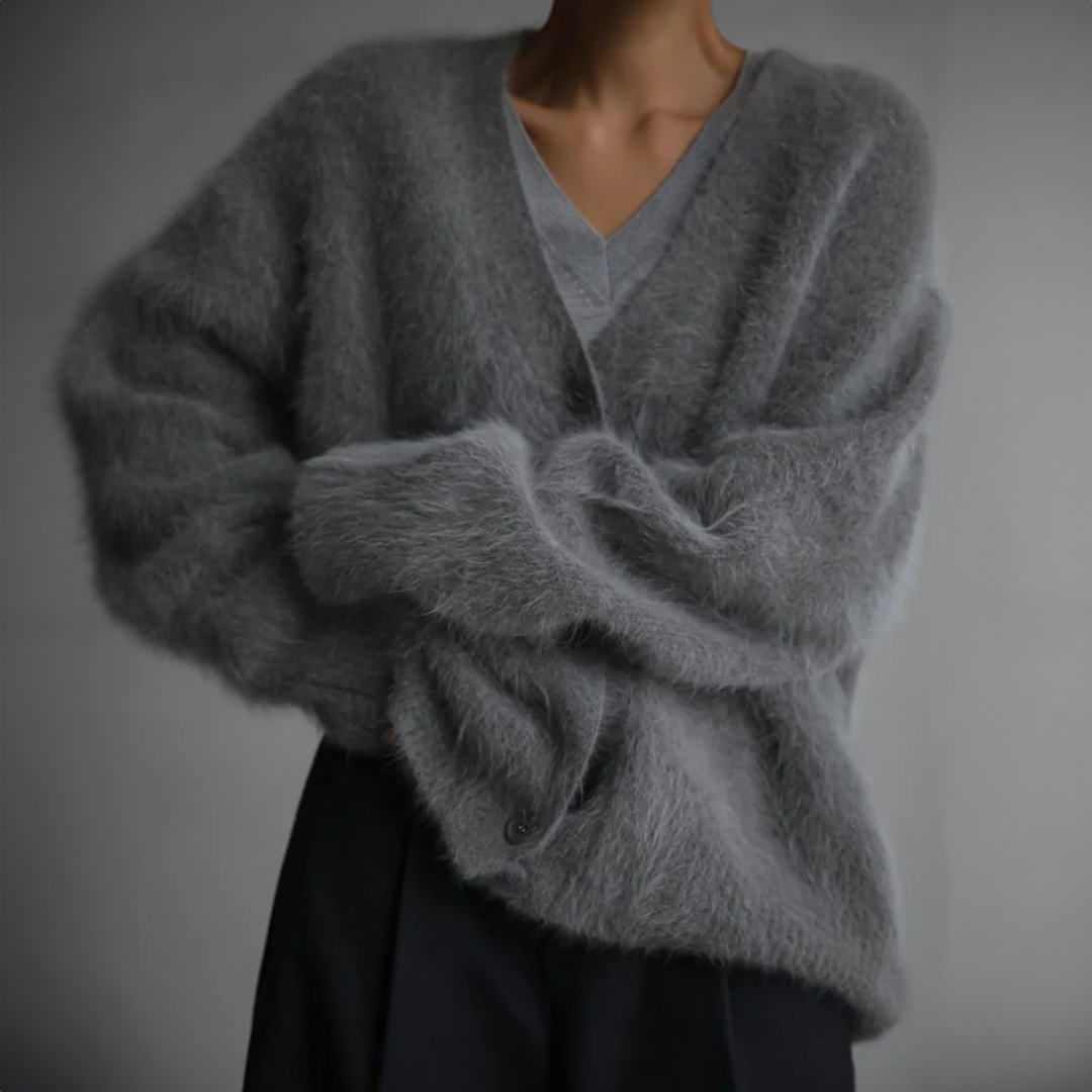 Lazy Loose Faux Mink Long-sleeved Warm Cardigan-thevervian