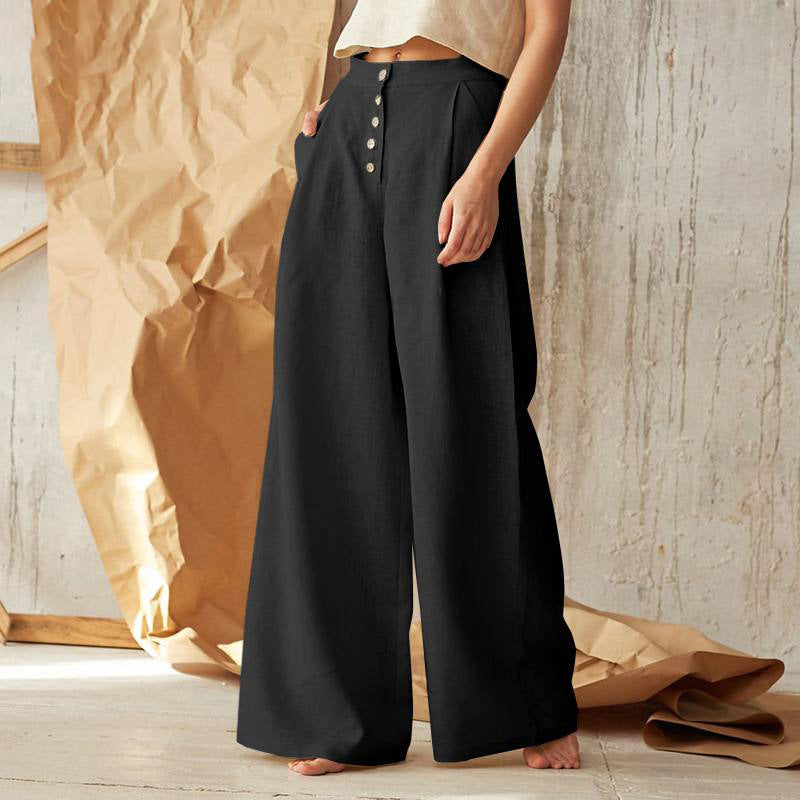 Vintage Plain Button Down Pocket Pants-thevervian