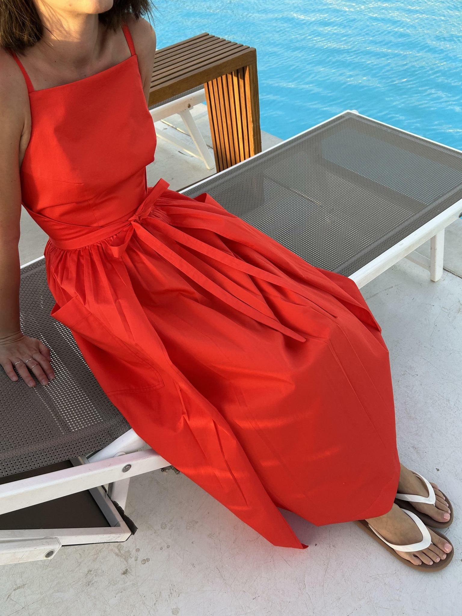 Sun Waist Midi Dress with No Side Seams-thevervian