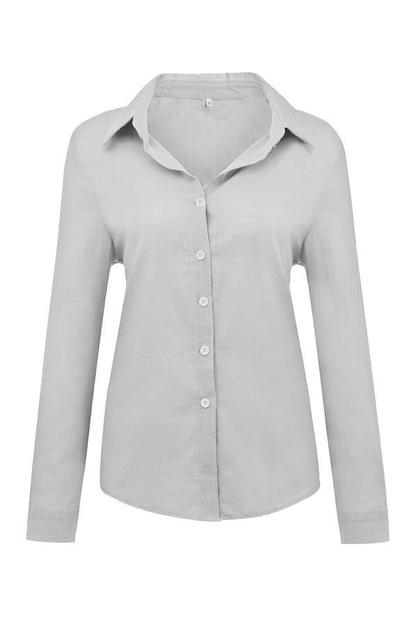 Casual Solid Button Shirt Collar Blouse-thevervian