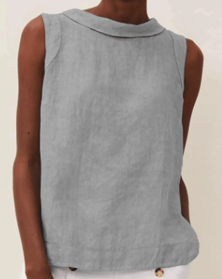 Linen Short-sleeved Blouse With A Round Neck-thevervian
