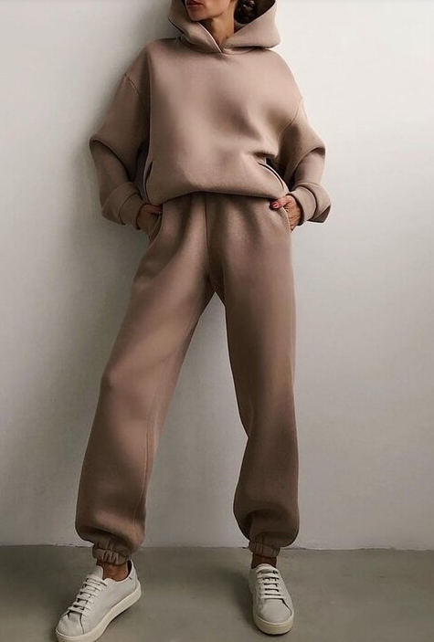 Fashion Casual Hooded Solid Color Two-piece Suit-thevervian