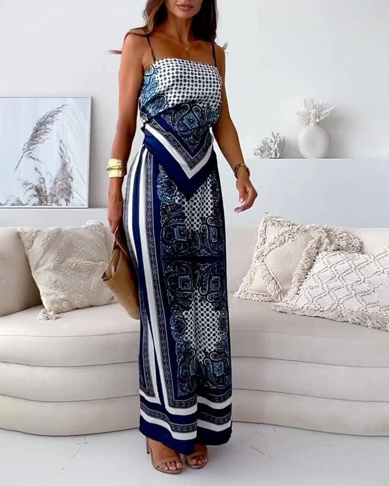 Stylish Printed Lace-Up Vest & Pants Two-Piece Set-thevervian