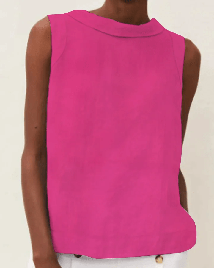 Linen Short-sleeved Blouse With A Round Neck-thevervian