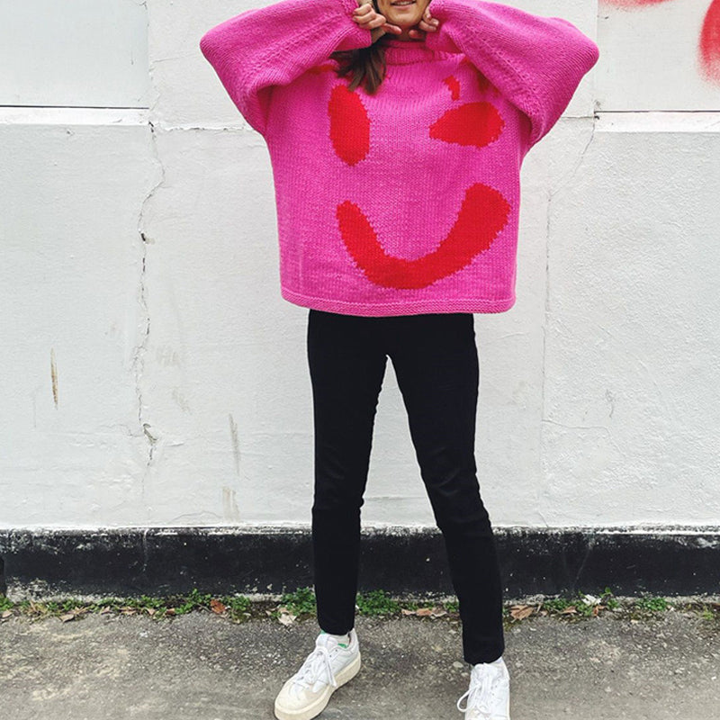 Casual Knitted Smiley Sweater-thevervian