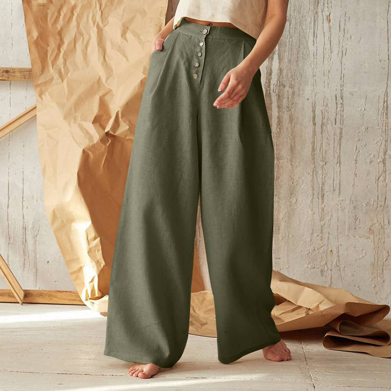 Vintage Plain Button Down Pocket Pants-thevervian