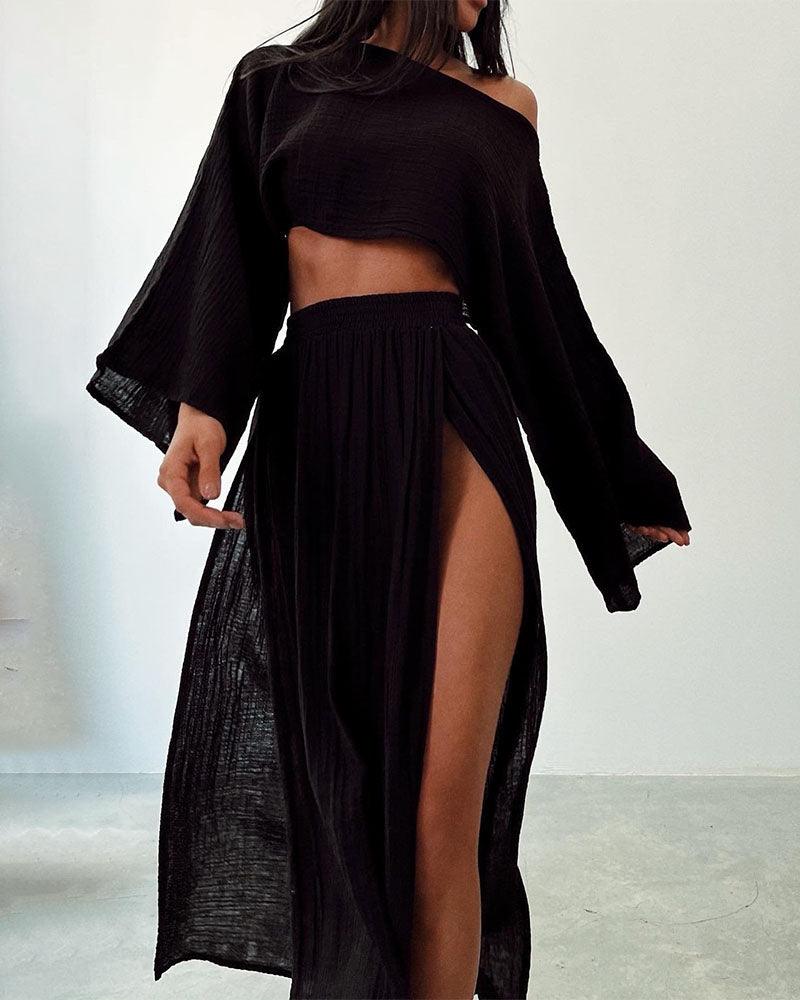 Chic slit cotton and linen casual two-piece set-thevervian