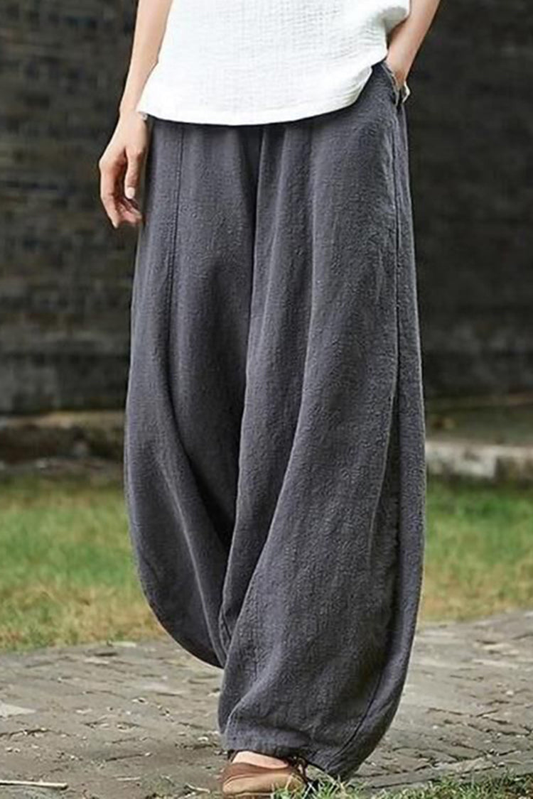 Vintage Plain Pocket Casual Lantern Pants-thevervian