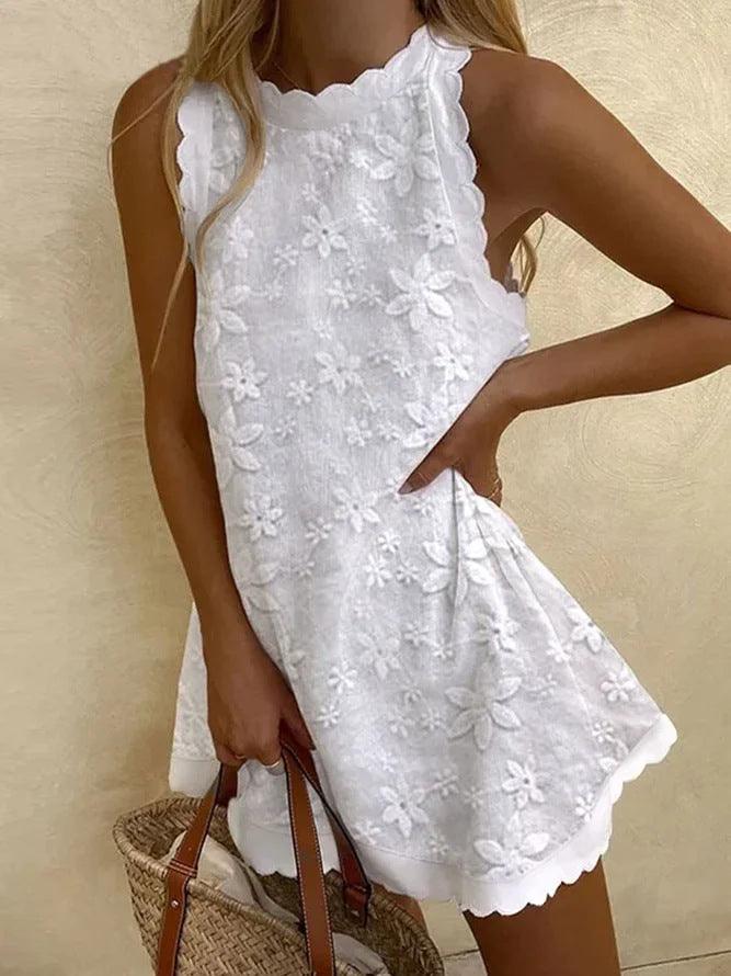 Casual Lace  Sleeveless Mini Dress-thevervian