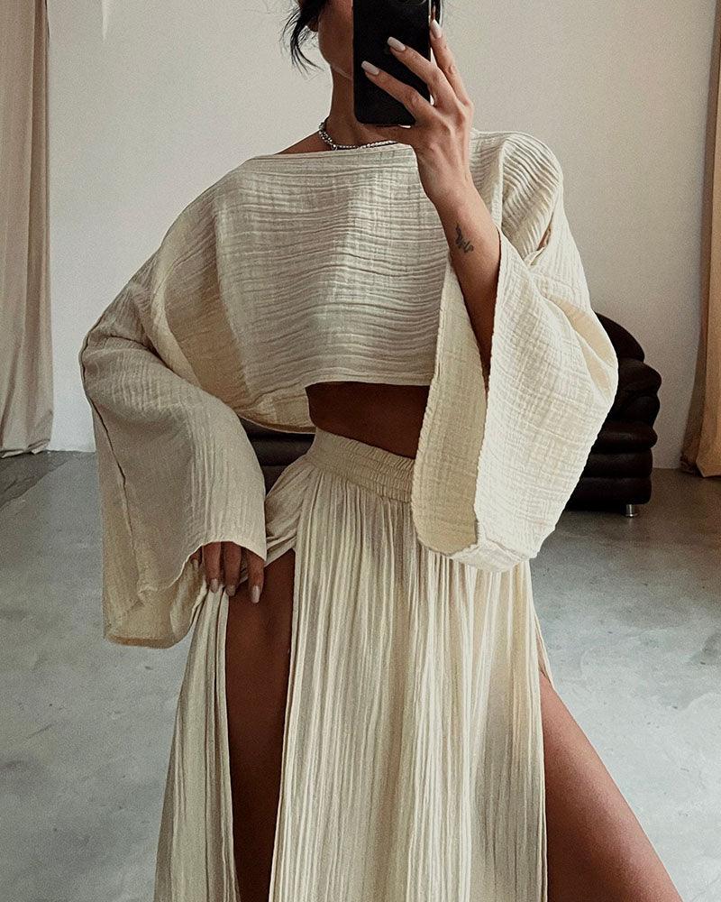 Chic slit cotton and linen casual two-piece set-thevervian