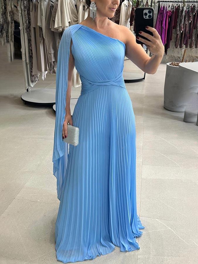 Elegant Flowing Pleated Off-the-Shoulder Maxi Dress-thevervian