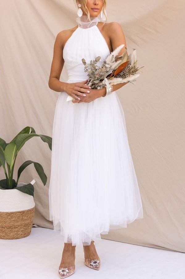 Fairy Vibes Tulle Gathered Detail Halter Maxi Dress-thevervian