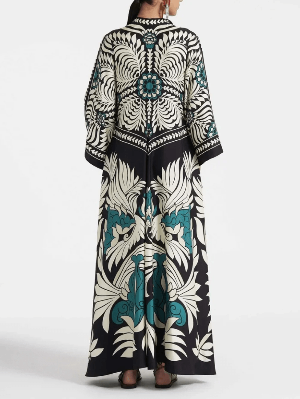 Elegance Floral Print Waterfall Sleeves Maxi Dress-thevervian