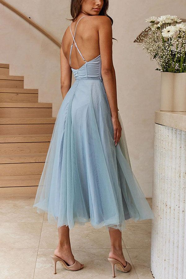 Modern-day Princess Chiffon Suspenders Party Maxi Dress-thevervian