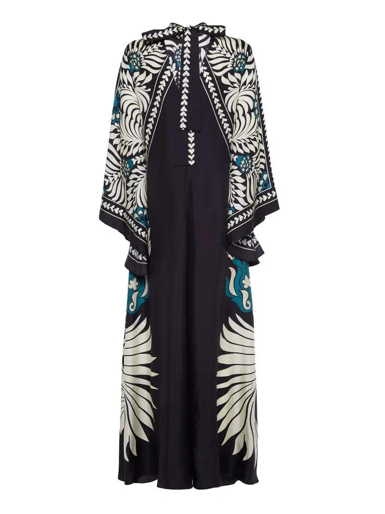 Elegance Floral Print Waterfall Sleeves Maxi Dress-thevervian