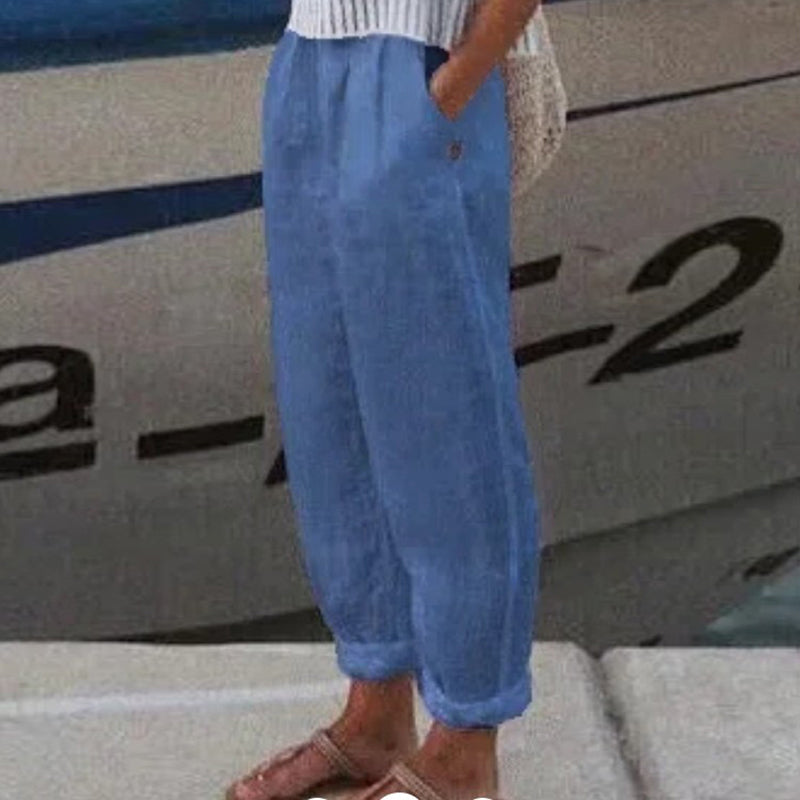 Cotton Linen Solid Color Casual Pants-thevervian