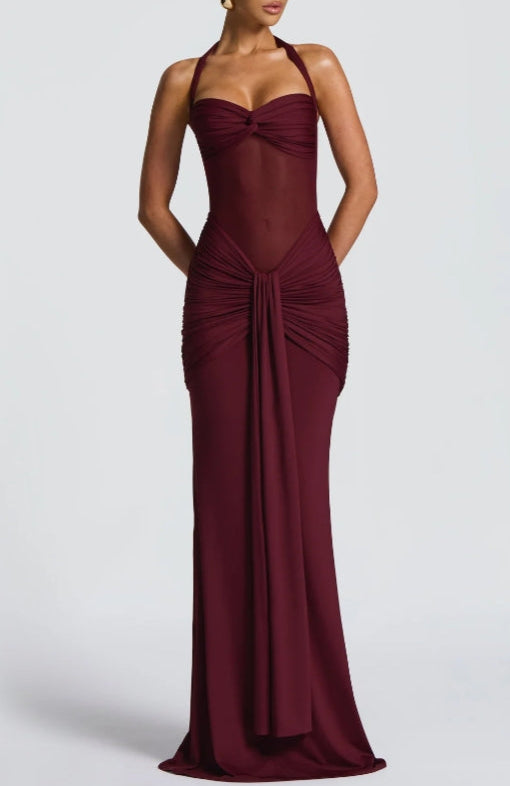 Strapless Lace-up Maxi Dress-thevervian