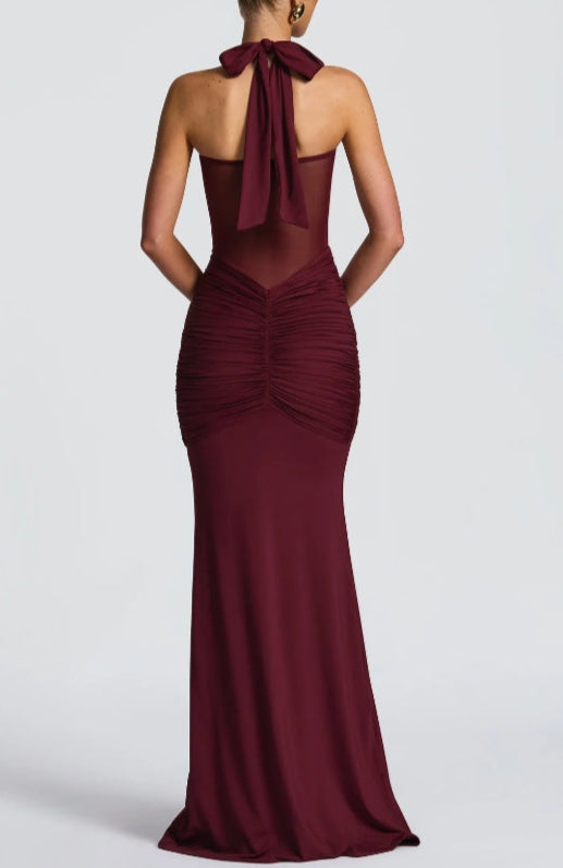 Strapless Lace-up Maxi Dress-thevervian