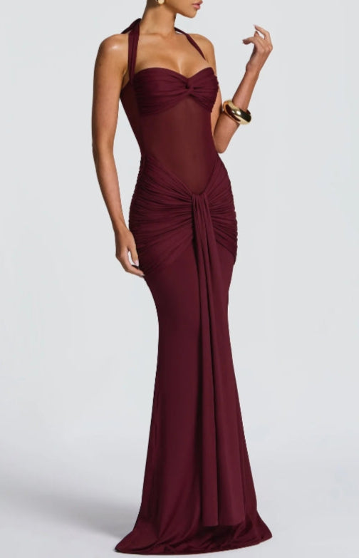 Strapless Lace-up Maxi Dress-thevervian