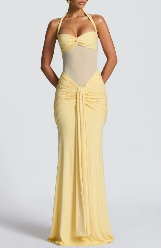 Strapless Lace-up Maxi Dress-thevervian