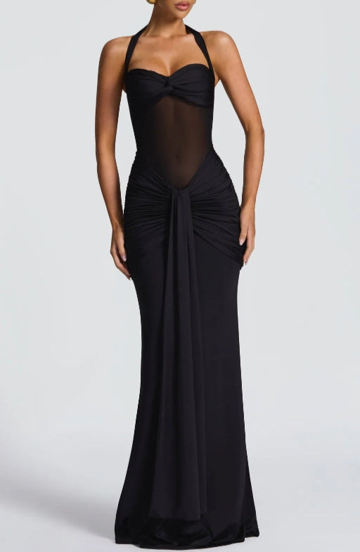 Strapless Lace-up Maxi Dress-thevervian