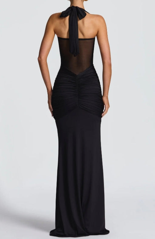 Strapless Lace-up Maxi Dress-thevervian