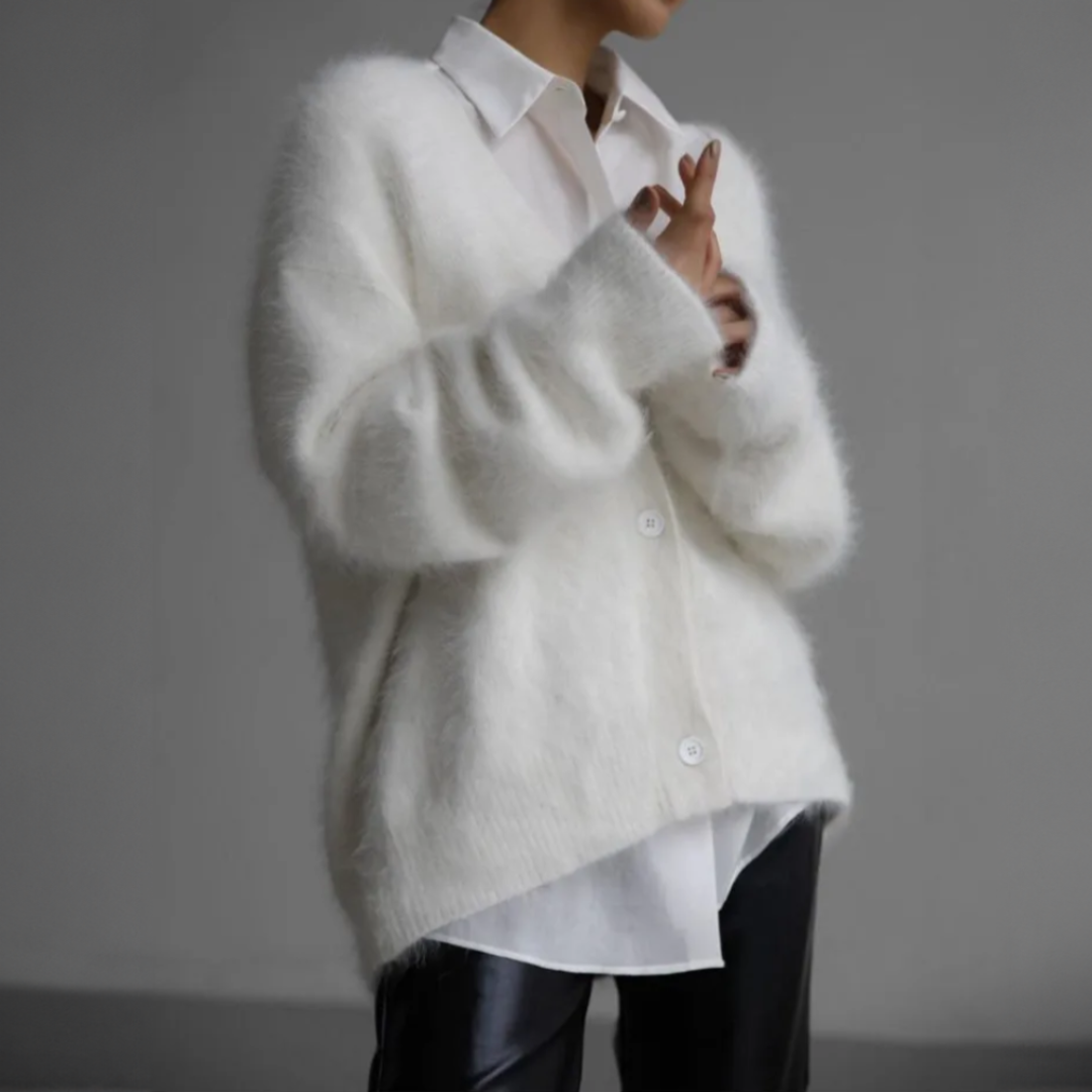 Lazy Loose Faux Mink Long-sleeved Warm Cardigan-thevervian