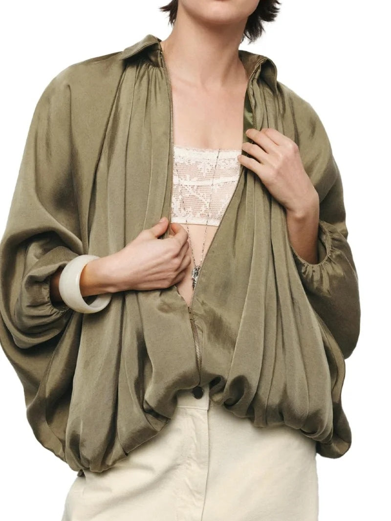 Batwing sleeve puff bomber jacket-thevervian