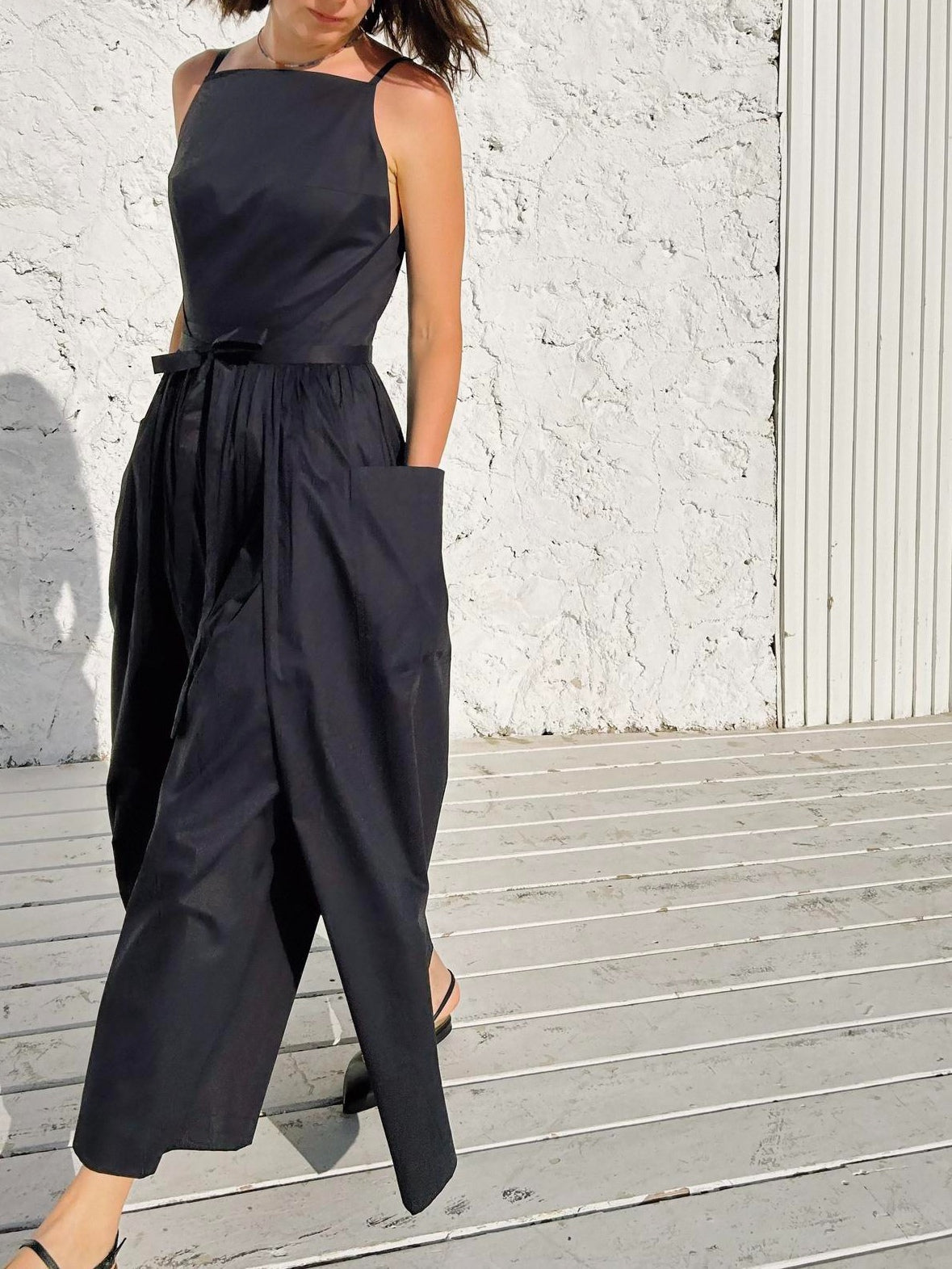 Sun Waist Midi Dress with No Side Seams-thevervian