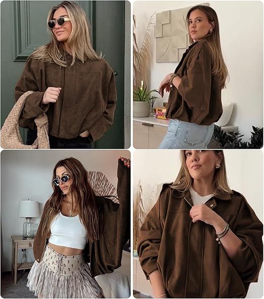 Womens Suede Lapel Pilot Cropped Jacket-thevervian