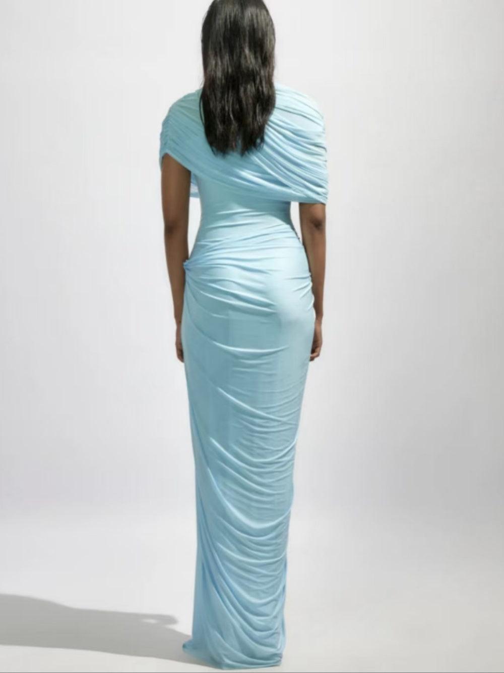 Cape-style pleated wrap maxi dress-thevervian