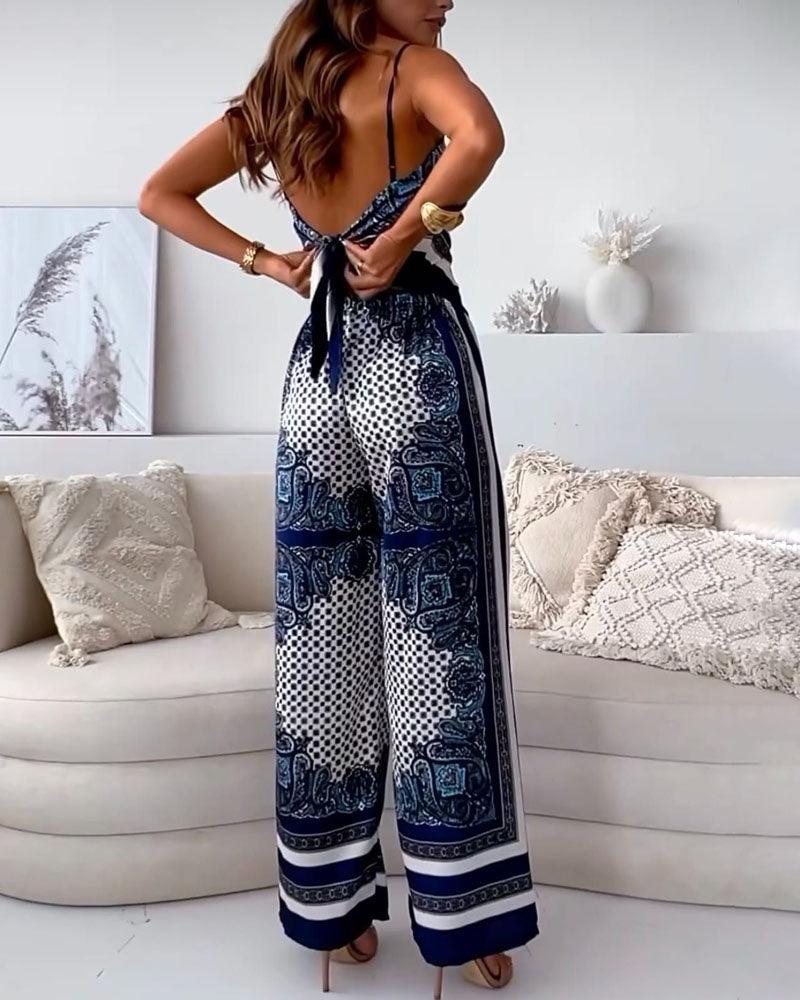 Stylish Printed Lace-Up Vest & Pants Two-Piece Set-thevervian