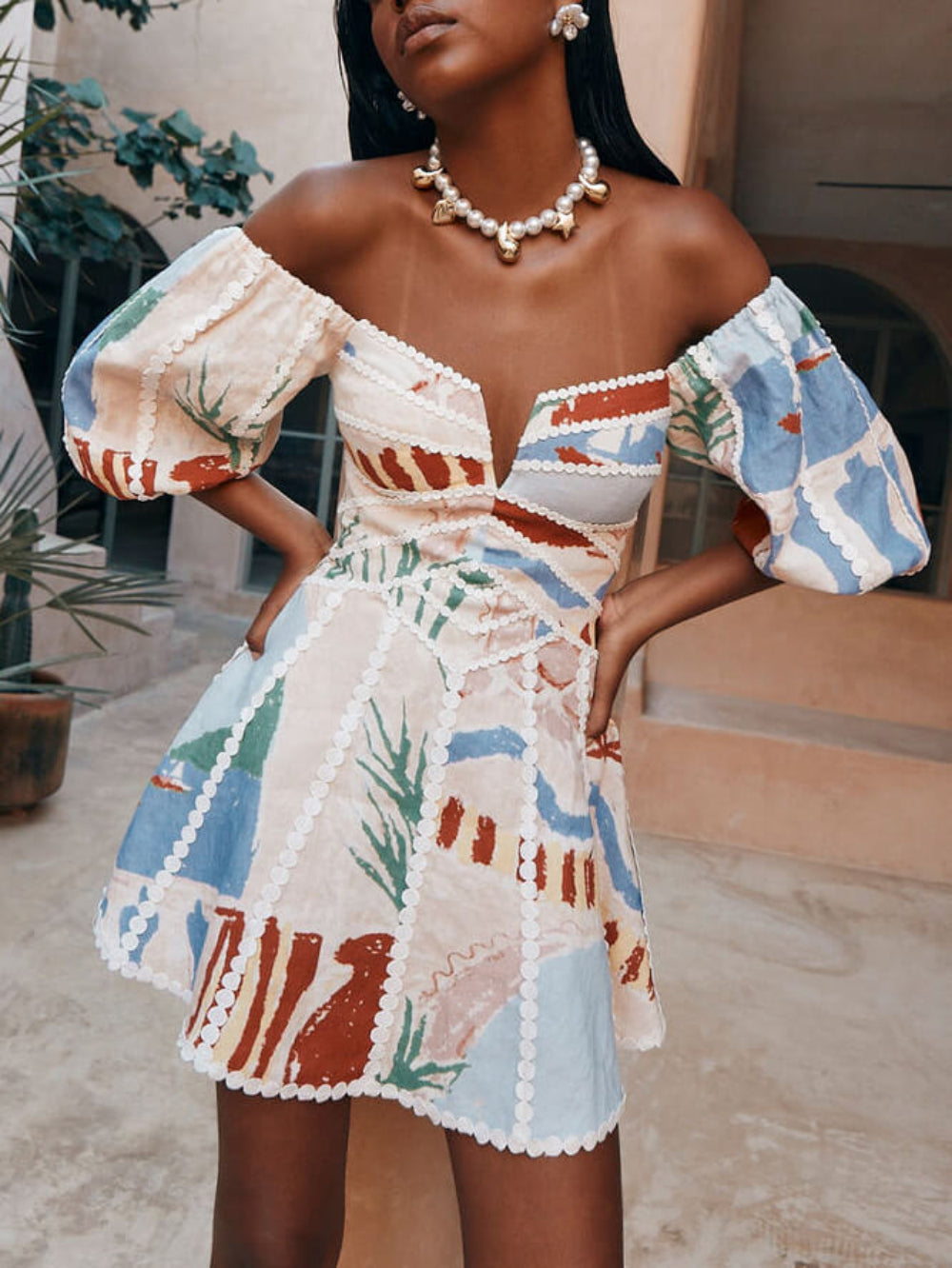 Modern Sophisticated Art Graffiti Floral Print Mini Dress-thevervian