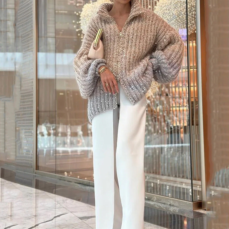 Casual Sequined V-neck Sweater-thevervian