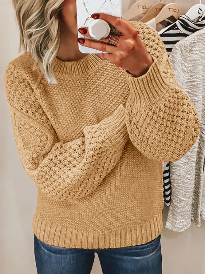 Crew Neck Jacquard Knit Sweater-thevervian