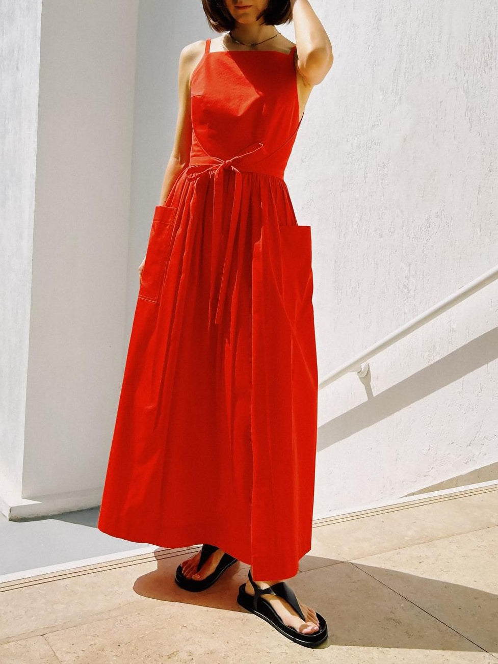 Sun Waist Midi Dress with No Side Seams-thevervian