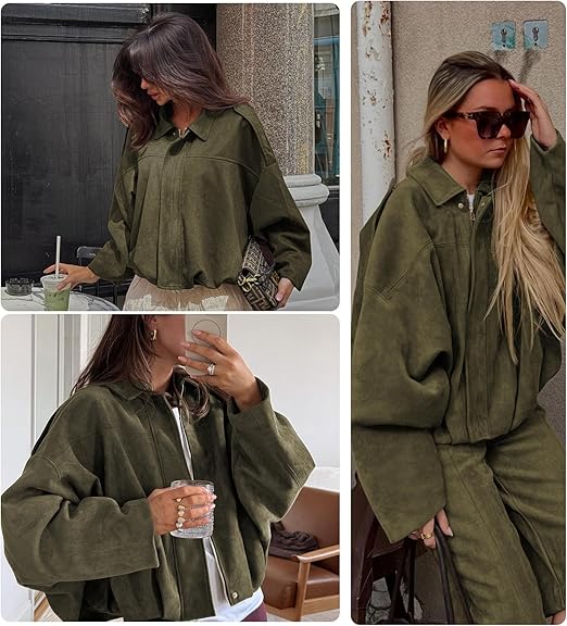 Womens Suede Lapel Pilot Cropped Jacket-thevervian