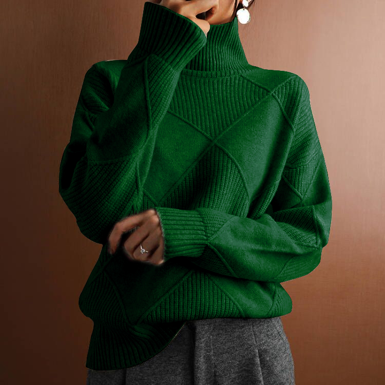 Turtleneck loose lozenge long-sleeved winter sweater-thevervian