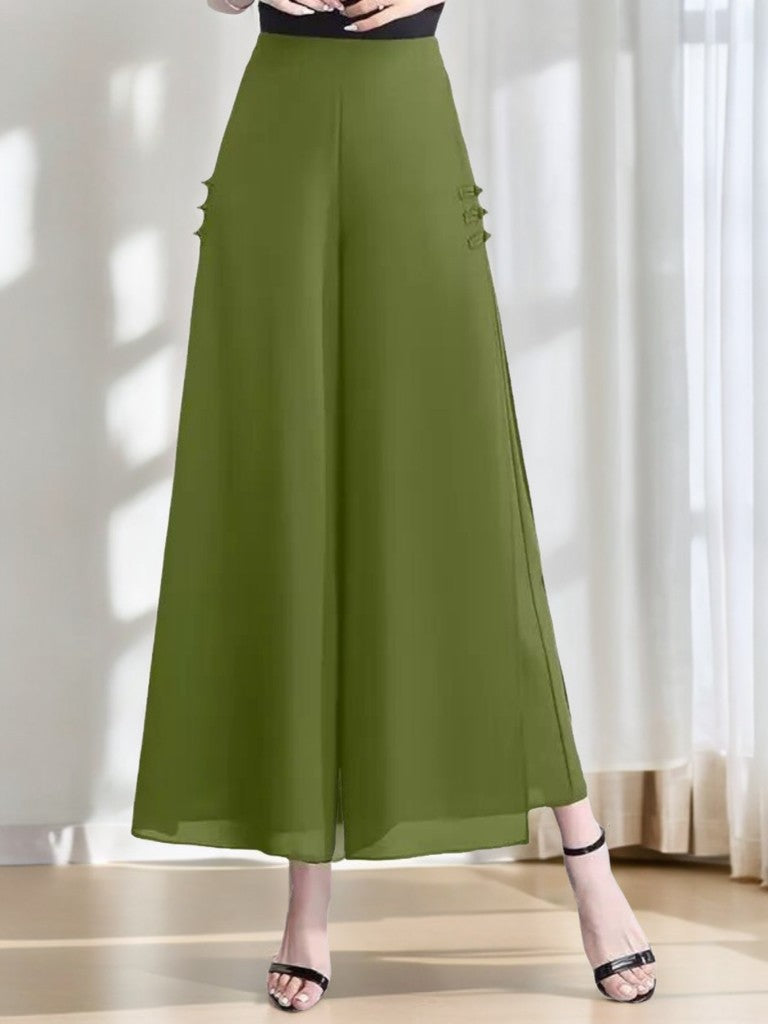 Slit drape chiffon cropped wide-leg pants-thevervian