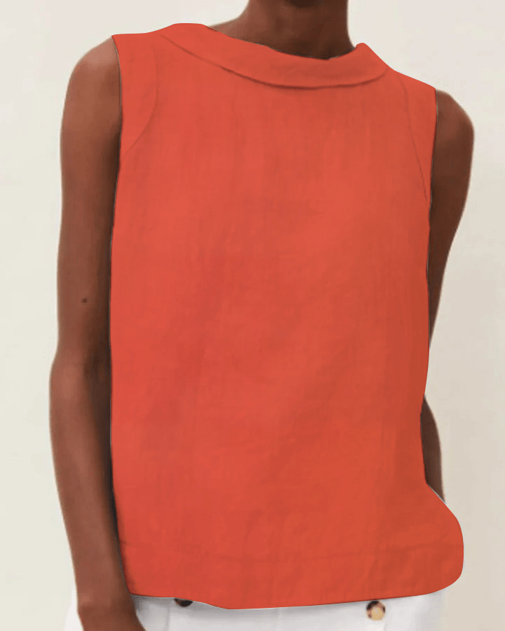 Linen Short-sleeved Blouse With A Round Neck-thevervian