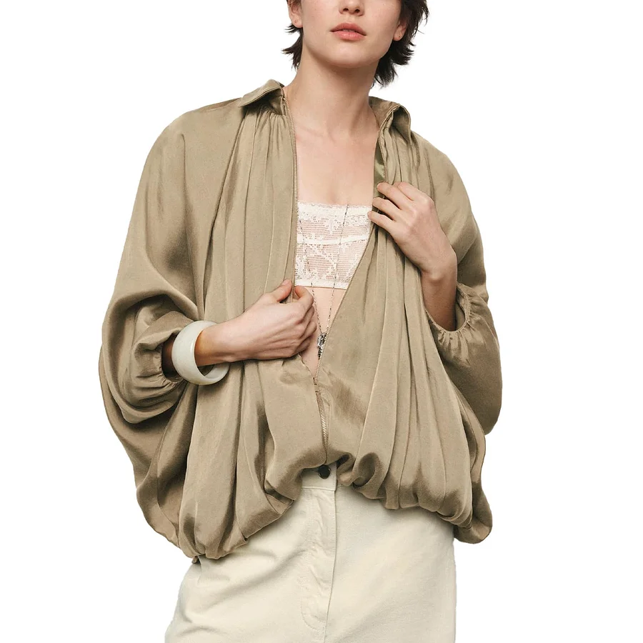 Batwing sleeve puff bomber jacket-thevervian