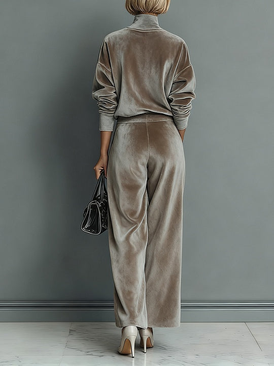 Women's turtleneck casual warm velvet suit-thevervian