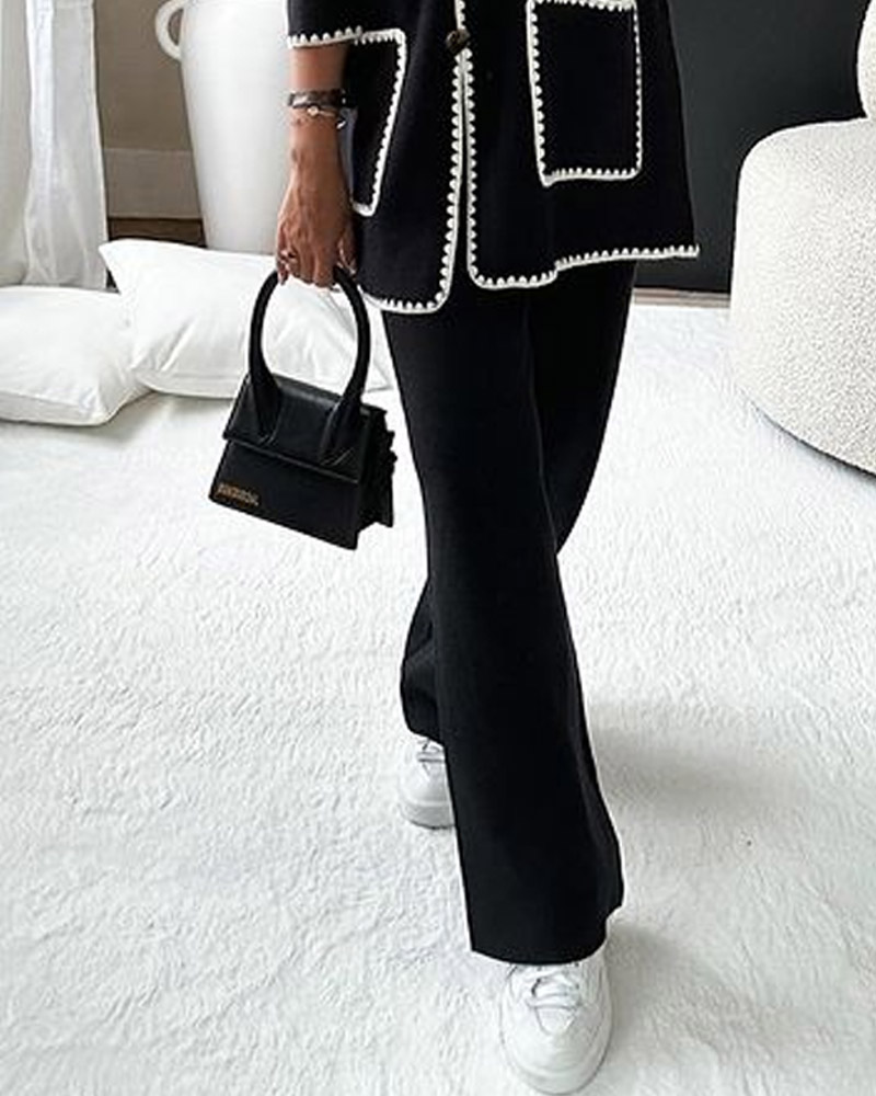 Edge Decorated Jacket Casual Pants Two-piece Set-thevervian
