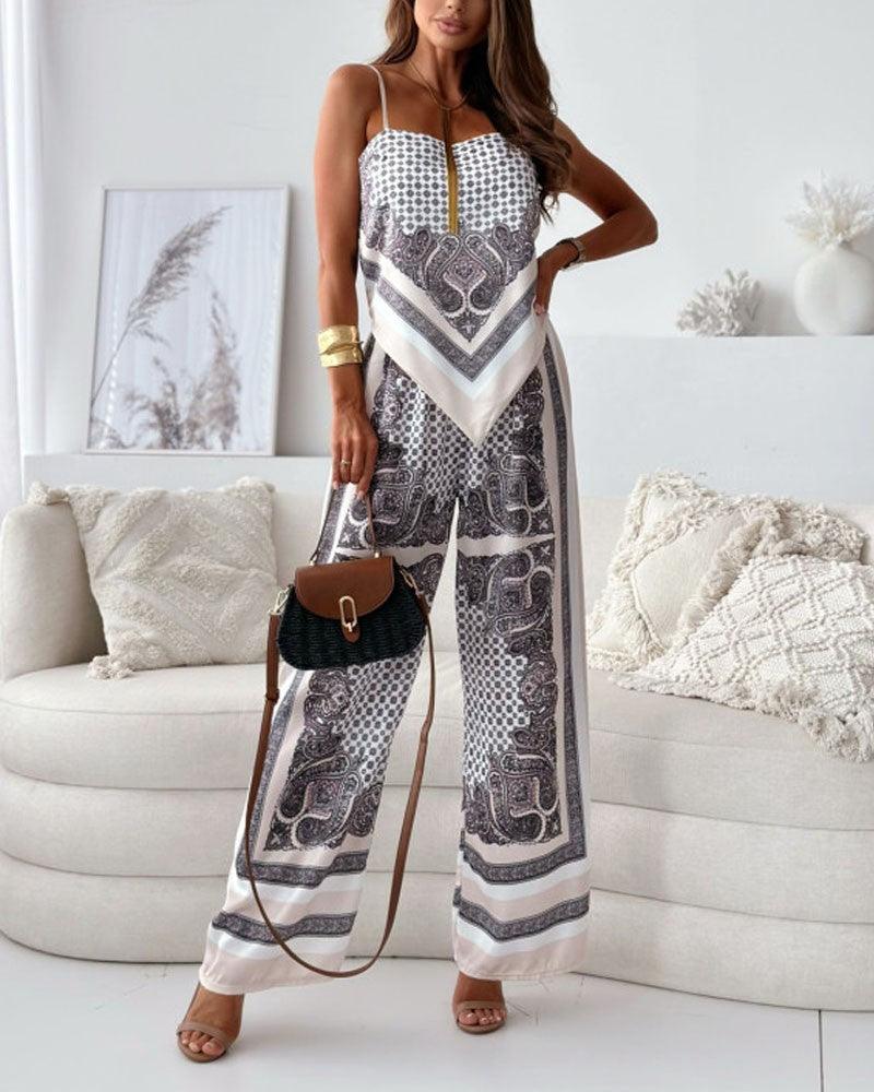 Stylish Printed Lace-Up Vest & Pants Two-Piece Set-thevervian